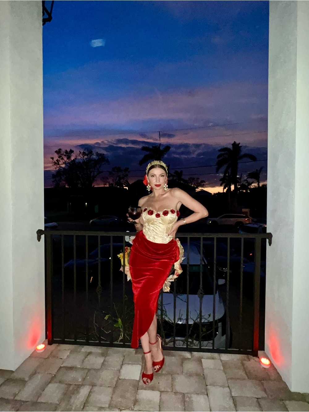 Red and Gold Floral-Trim Maxi Dress - Picture 10 of 10